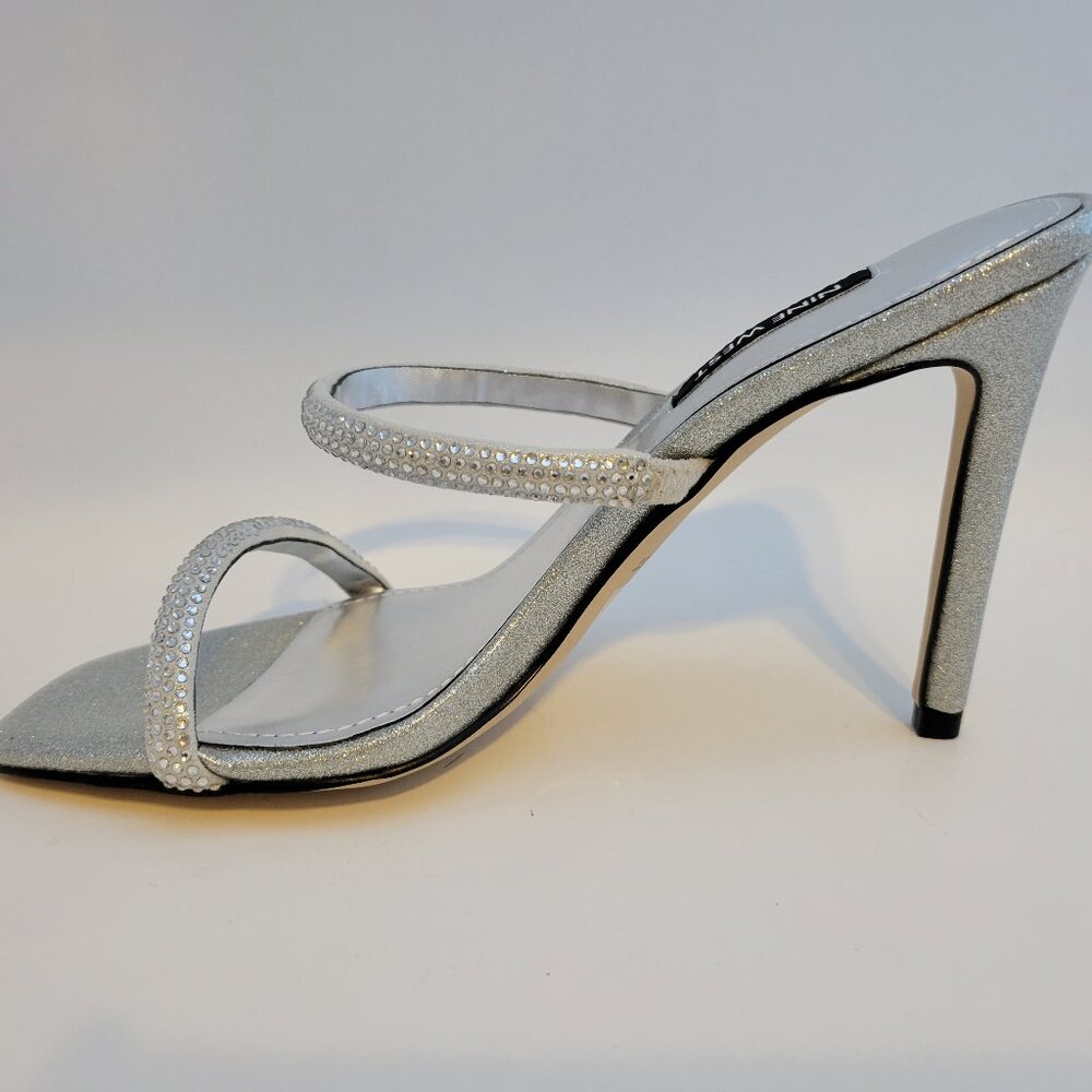 Nine West Silver Heels Women's 6 Zarleen Sandals Strappy w/ Rhinestones NWOB